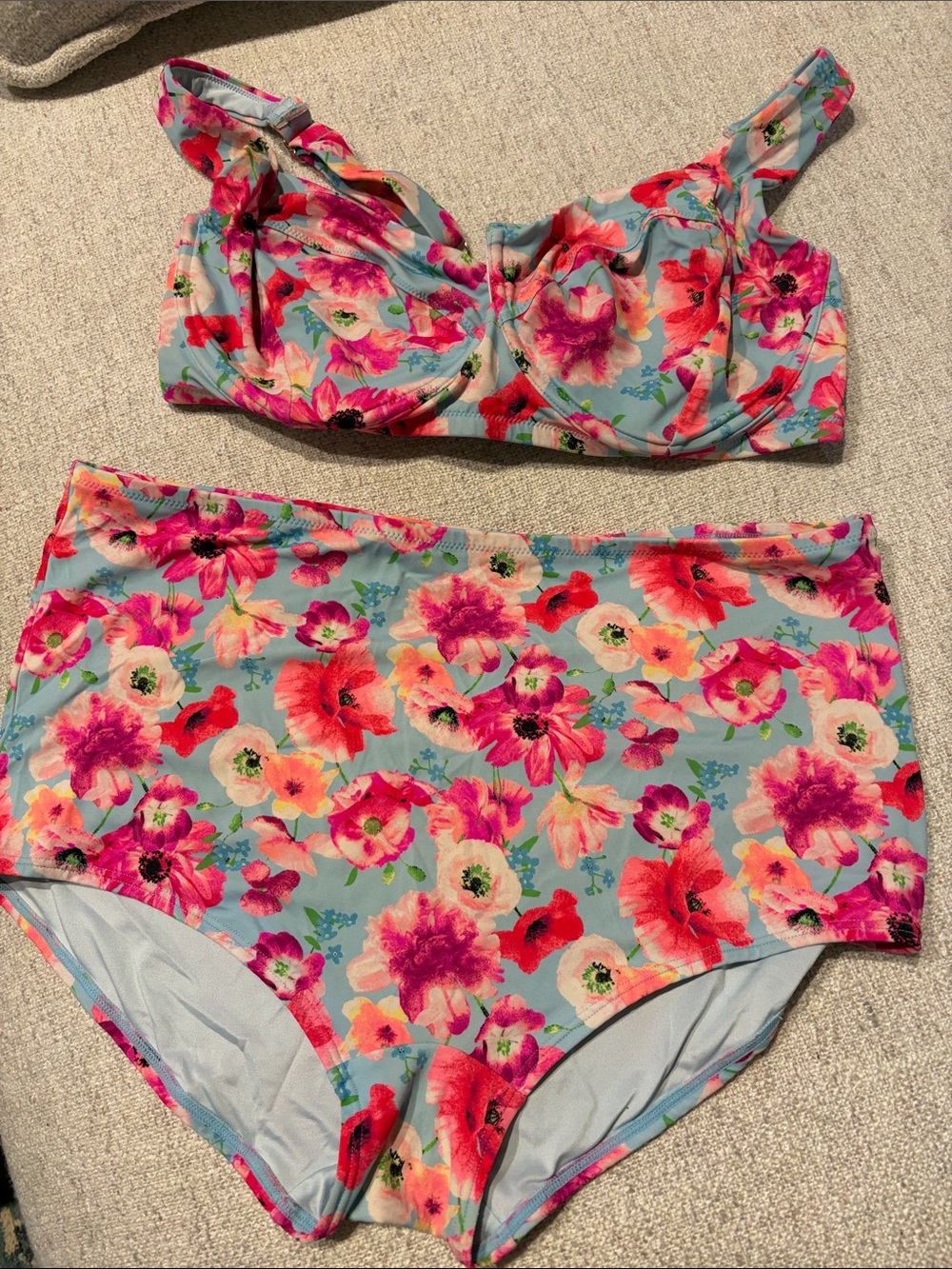 Victoria's Secret Light Blue Bikini with Pink and Red Floral Accents